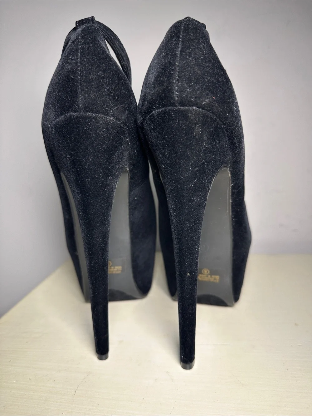 Delicacy velour Black Mary Jane Platform dancer ankle strap High Heels